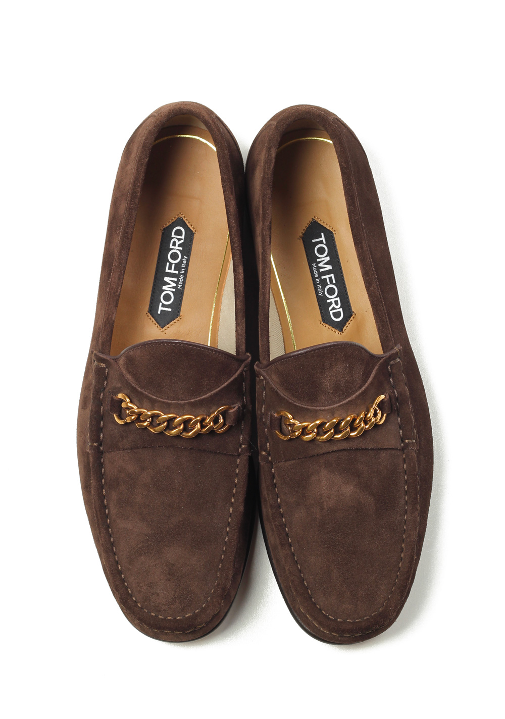 TOM FORD York Brown Suede Chain Loafers Shoes Size 8,5 UK / 9,5 U.S. | Costume Limité