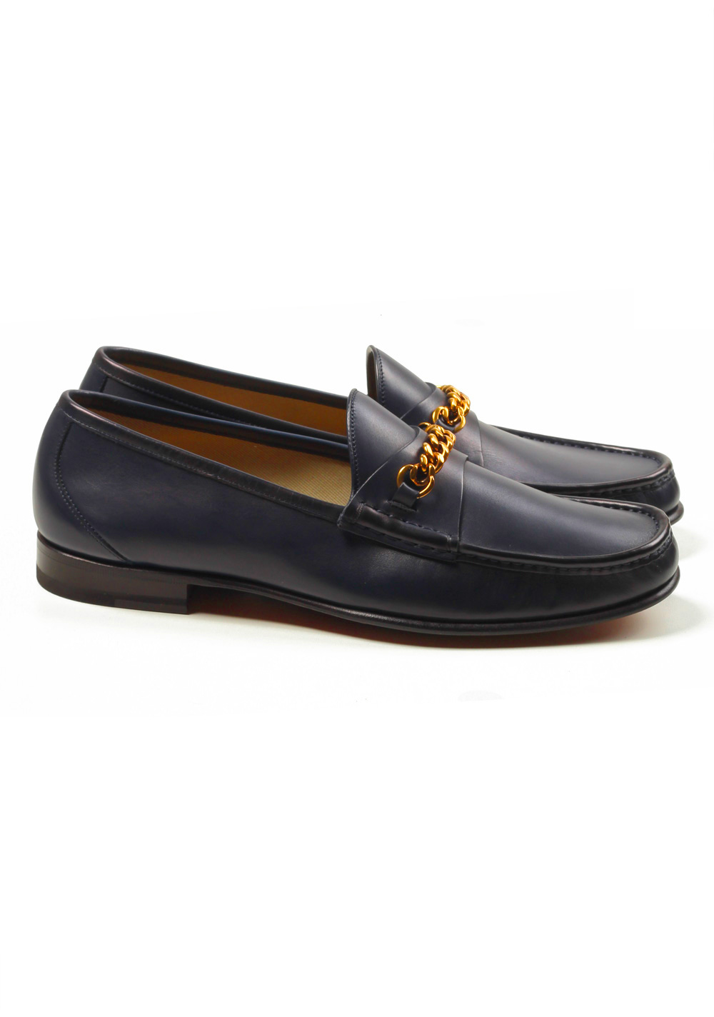 TOM FORD York Blue Leather Chain Loafers Shoes Size 8,5 UK / 9,5 U.S. | Costume Limité