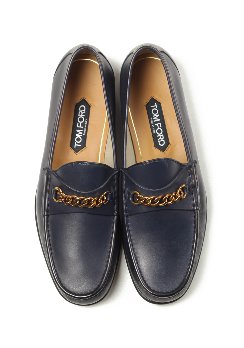 TOM FORD York Blue Leather Chain Loafers Shoes Size 8,5 UK / 9,5 U.S. | Costume Limité