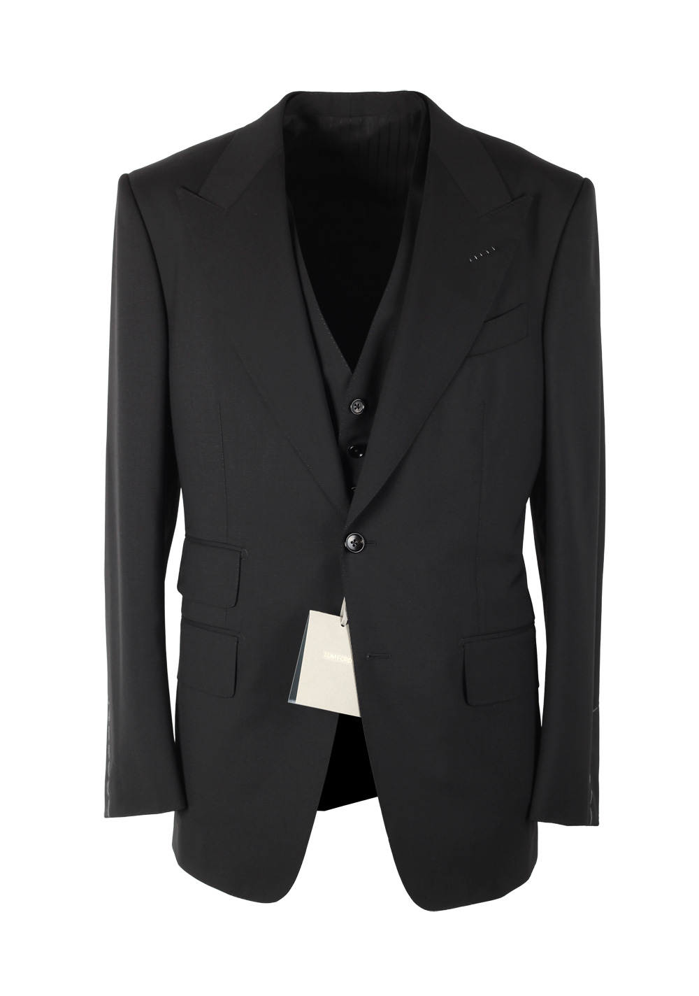 TOM FORD Windsor Black 3 Piece Suit Size 52 / 42R U.S. Wool Fit A | Costume Limité