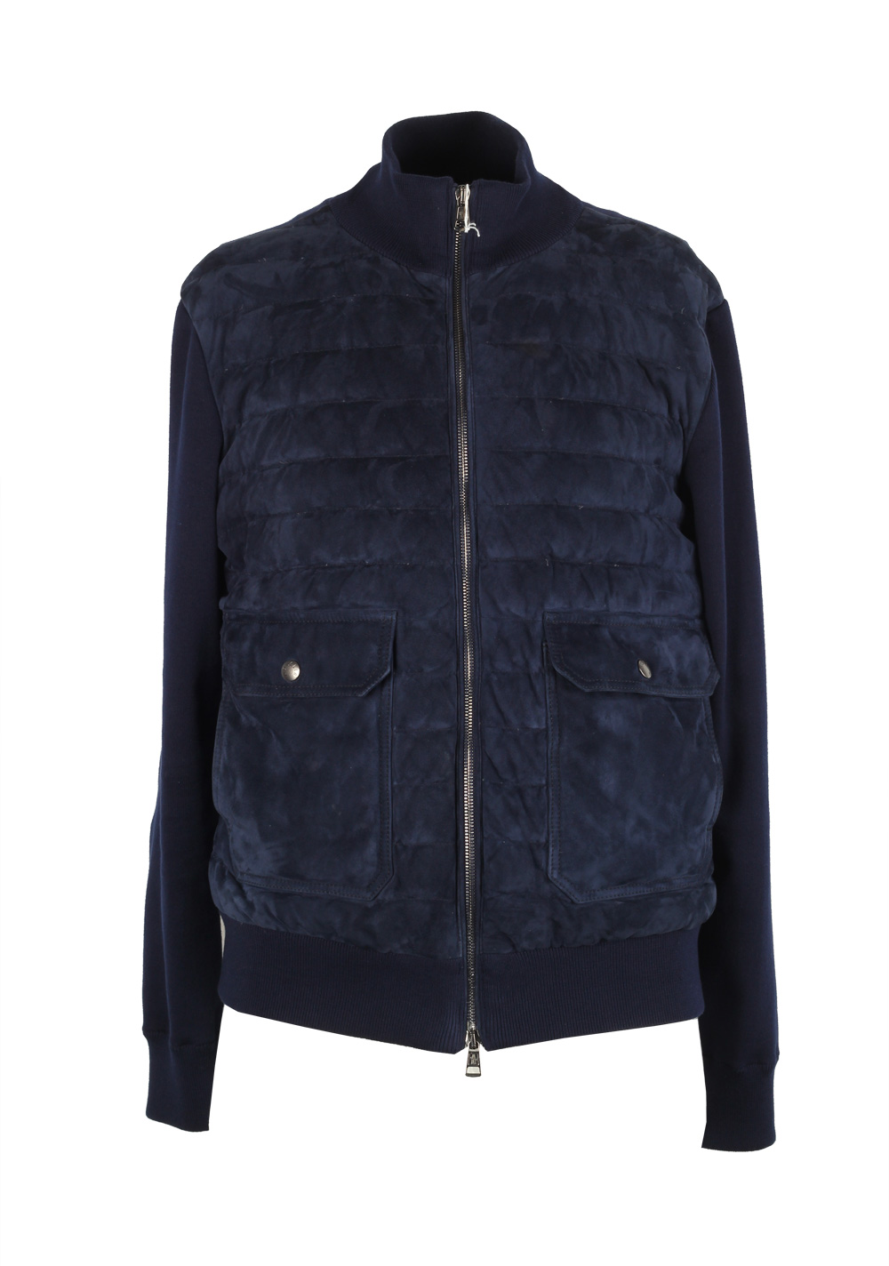 Moncler Navy Maglia Suede Cardigan Coat Size XL / 44R U.S. | Costume Limité