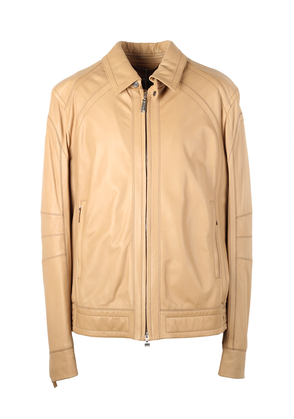 Massimo Sforza Beige Leather Coat Jacket Size 58 / 48R U.S. | Costume Limité