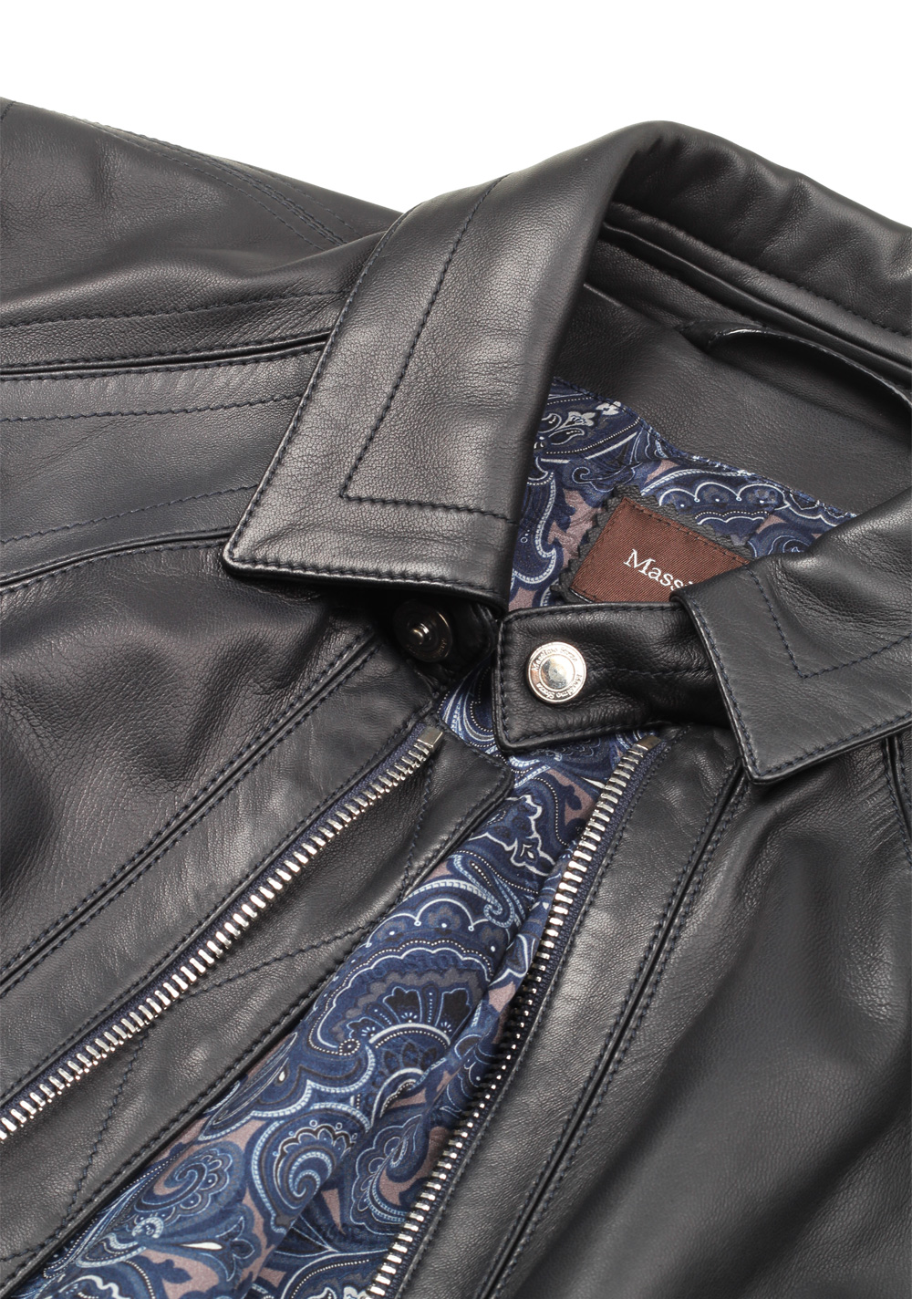 Massimo Sforza Blue Leather Coat Jacket Size 52 / 42R U.S. | Costume Limité