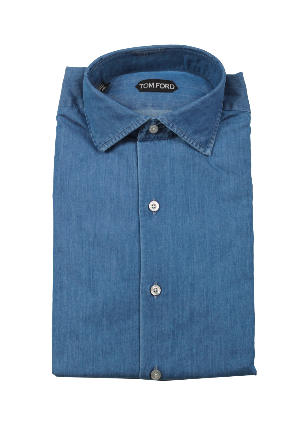 TOM FORD Solid Blue Denim Dress Shirt Size 40 / 15,75 U.S. | Costume Limité