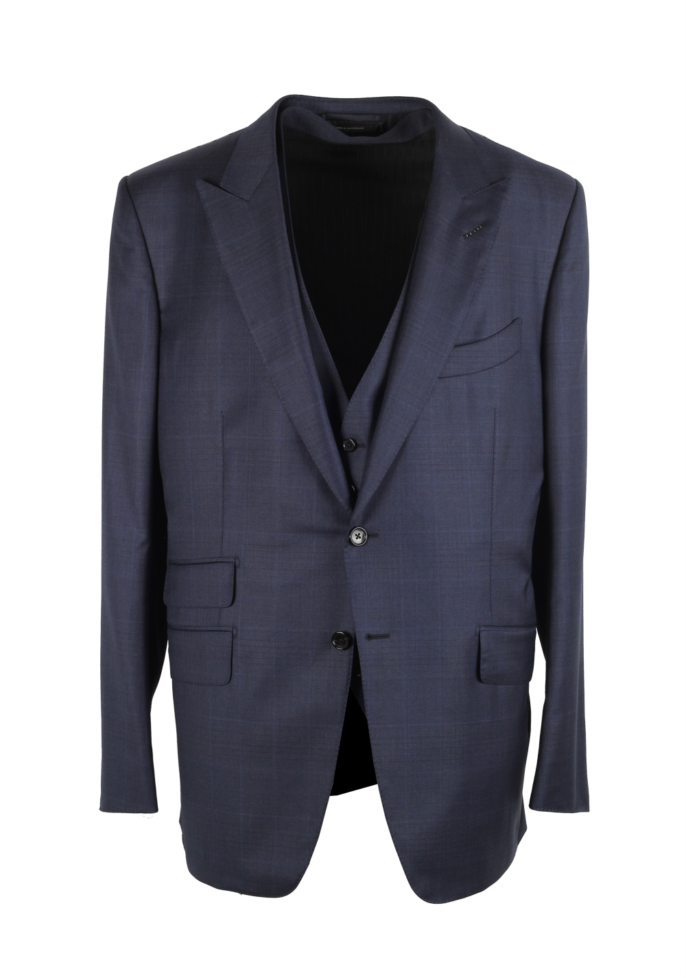 TOM FORD O’Connor Blue Checked 3 Piece Suit Size 56 / 46R U.S. Fit Y | Costume Limité