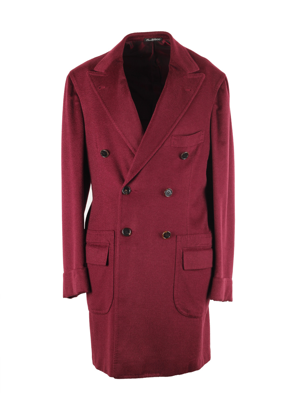Orazio Luciano Burgundy Double Breasted Over Coat Size 52 / 42R U.S. In Cashmere | Costume Limité