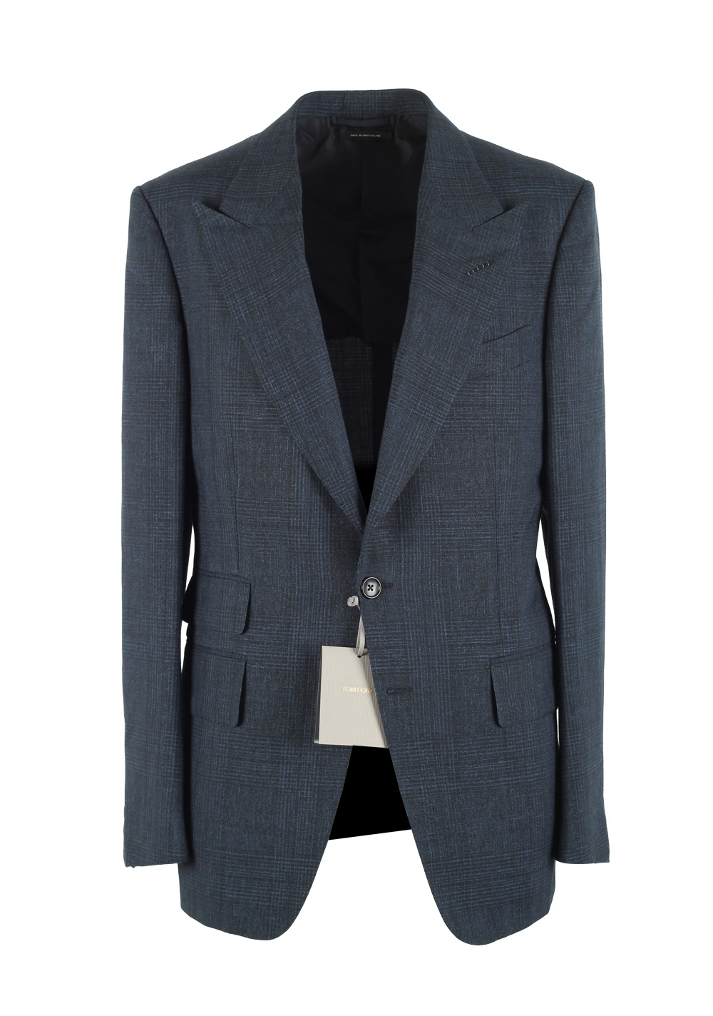 TOM FORD Shelton Checked Blue Sport Coat Size 48 / 38R U.S. In Mohair Linen | Costume Limité