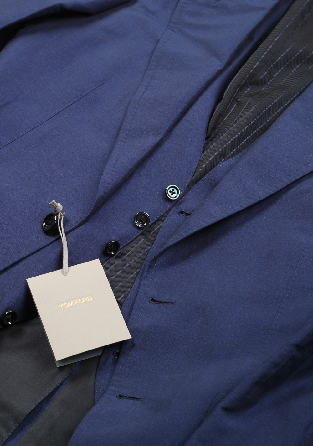 TOM FORD Shelton Blue 3 Piece Suit Size 48 / 38R U.S. In Linen Silk | Costume Limité