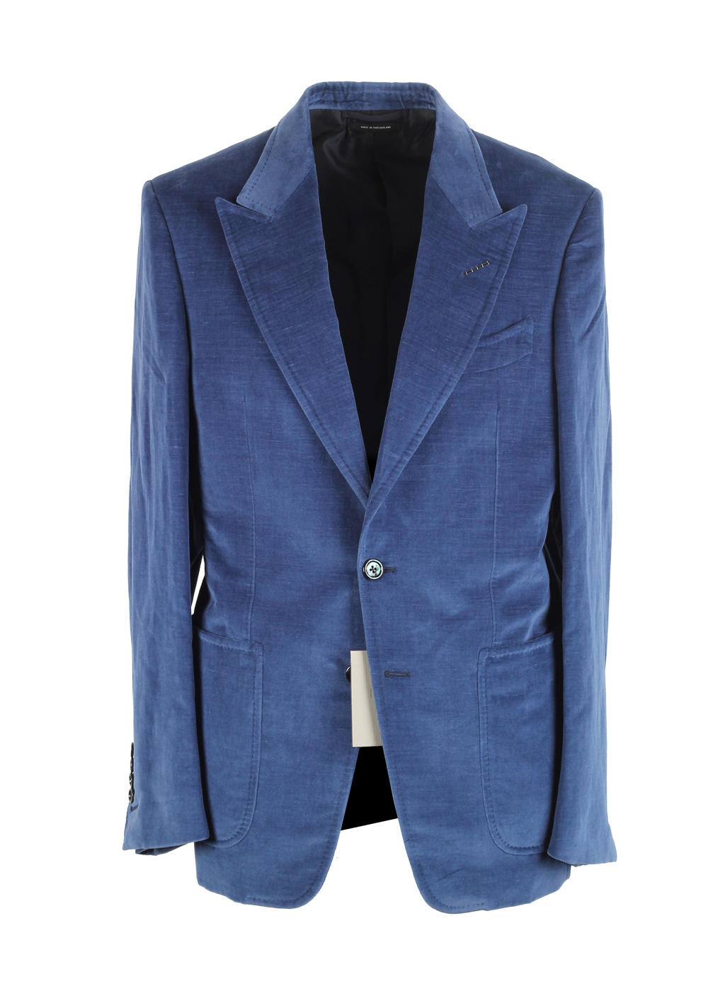 TOM FORD Shelton Blue Velvet Suit Size 48 / 38R U.S. In Cotton Linen | Costume Limité