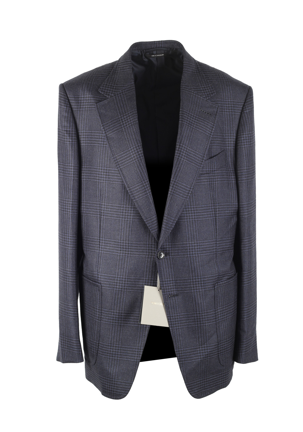 TOM FORD Shelton Checked Blue Sport Coat Size 54 / 44R U.S. In Wool Silk | Costume Limité