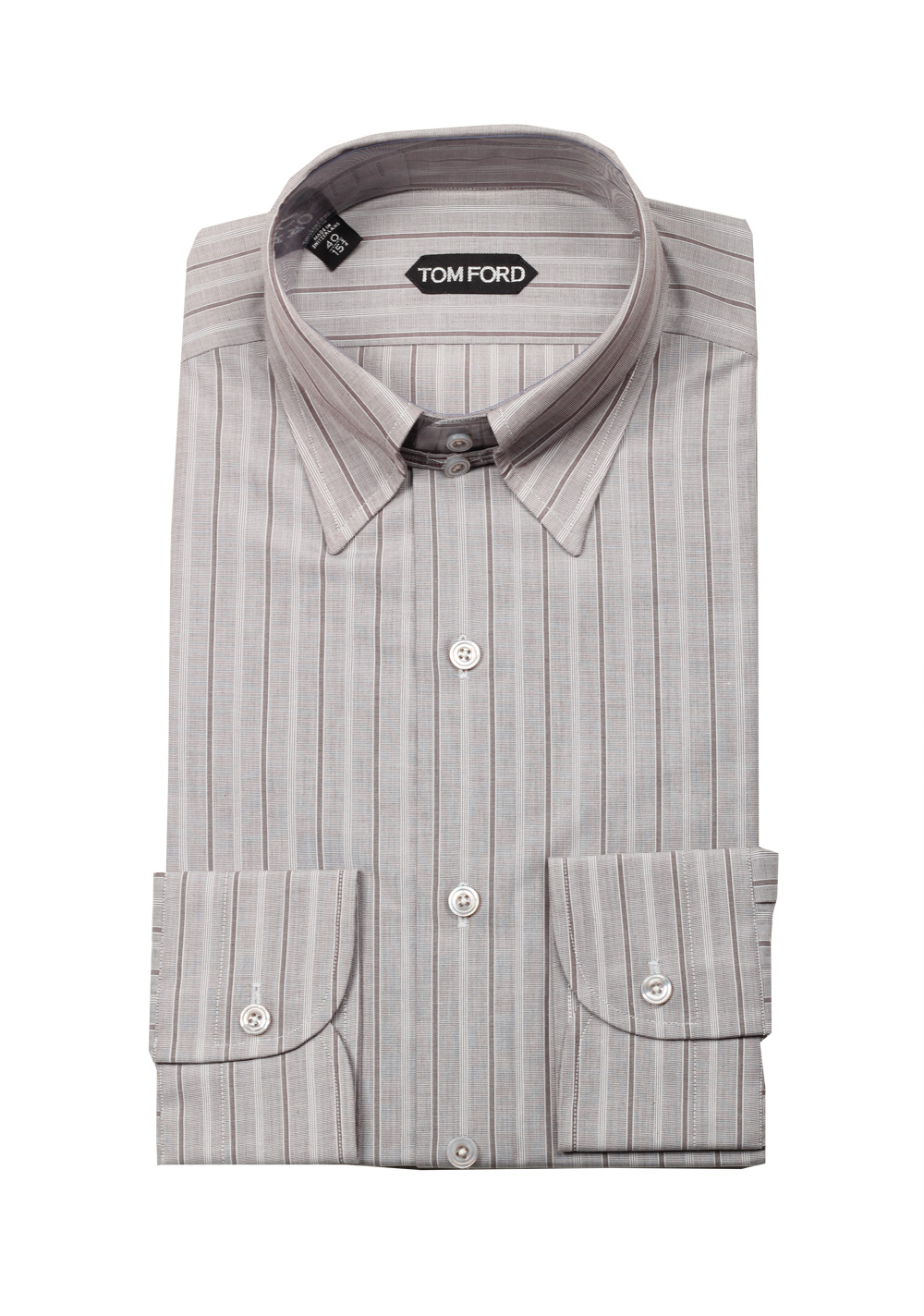 TOM FORD Striped Grayish Brown High Collar Dress Shirt Size 40 / 15,75 U.S. | Costume Limité