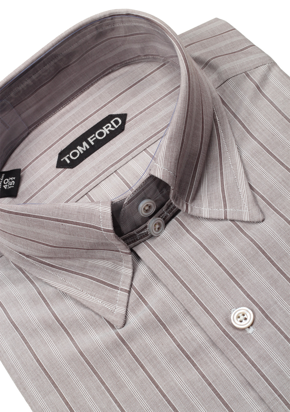 TOM FORD Striped Grayish Brown High Collar Dress Shirt Size 40 / 15,75 U.S. | Costume Limité