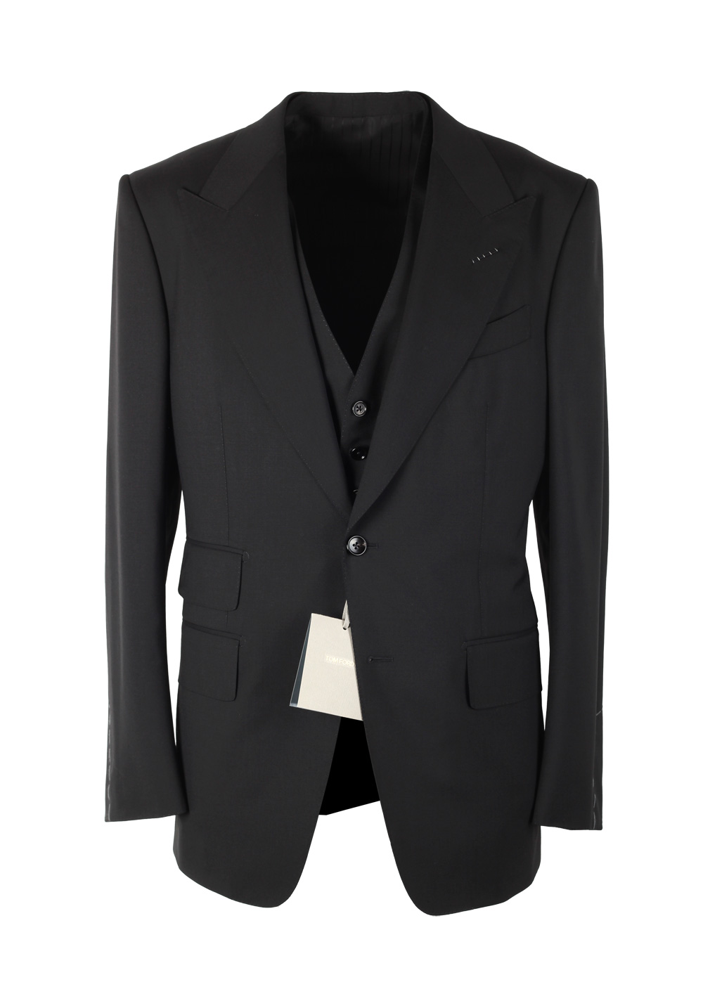 TOM FORD Shelton Black 3 Piece Suit Size 52 / 42R U.S. Wool | Costume Limité