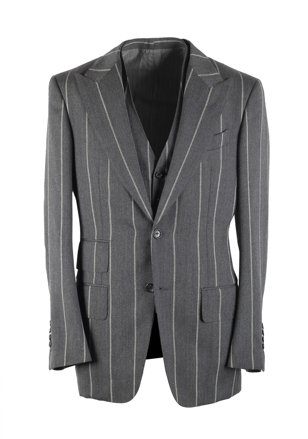 TOM FORD Spencer Striped Gray 3 Piece Suit Size 48 / 38R U.S. Wool Fit D | Costume Limité
