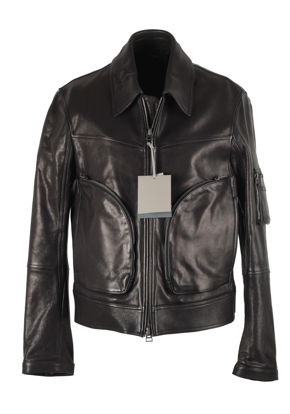 TOM FORD Black Leather Biker Coat Jacket Size 50 / 40R U.S. Outerwear | Costume Limité