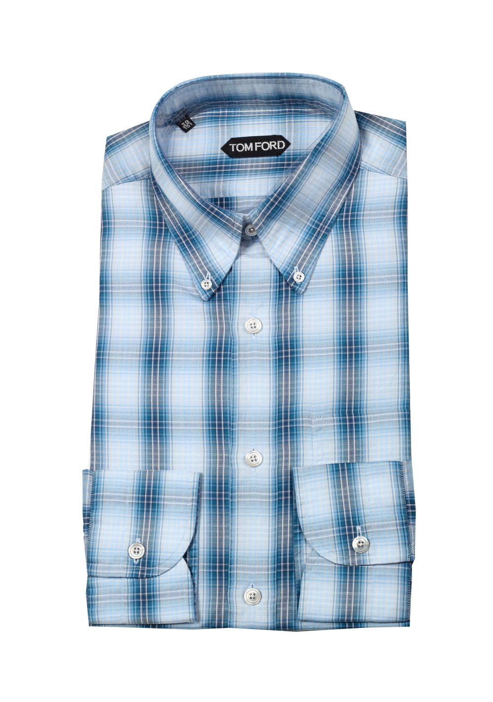 TOM FORD Checked Blue Button Down Casual Shirt Size 39 / 15,5 U.S. | Costume Limité