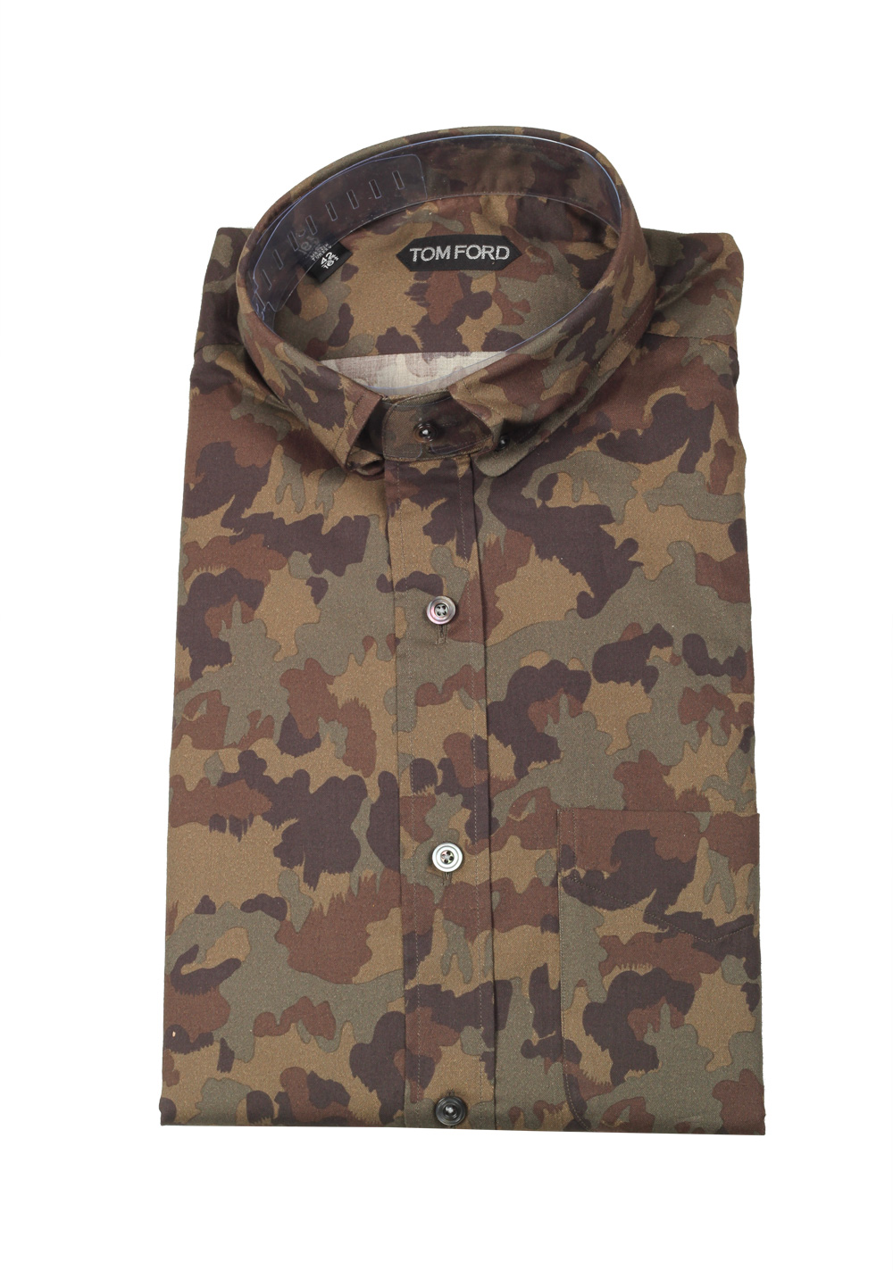 TOM FORD Green Camouflage Casual Shirt Size 42 / 16,5 U.S. | Costume Limité