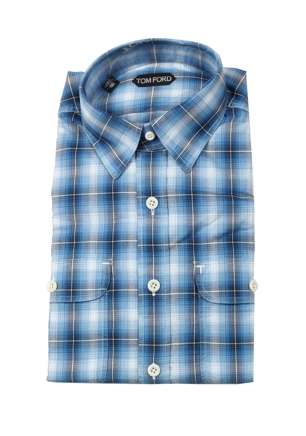 TOM FORD Checked Blue Western Casual Shirt Size 40 / 15,75 U.S. | Costume Limité