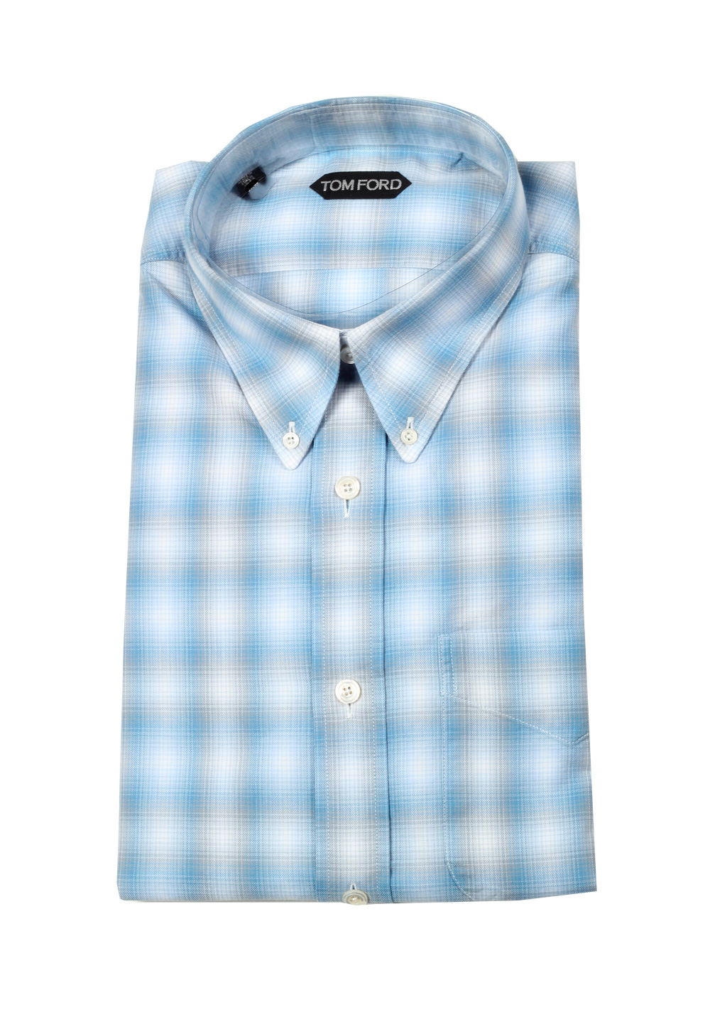 TOM FORD Checked White Blue Button Down Casual Shirt Size 40 / 15,75 U.S. | Costume Limité