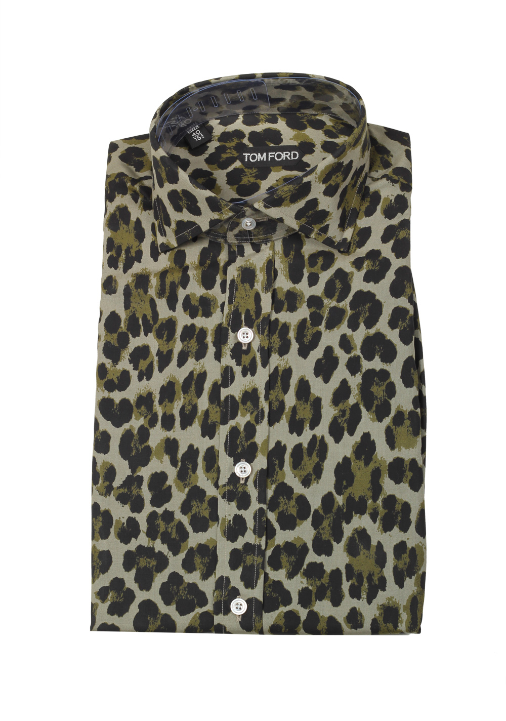 TOM FORD Green Leopard Dress Shirt Size 40 / 15,75 U.S. | Costume Limité