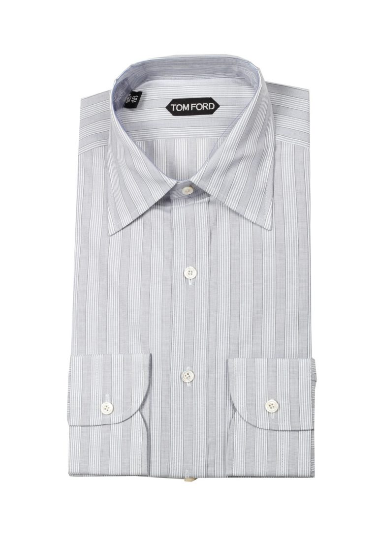TOM FORD Striped Gray High Collar Dress Shirt Size 40 / 15,75 U.S. - thumbnail | Costume Limité