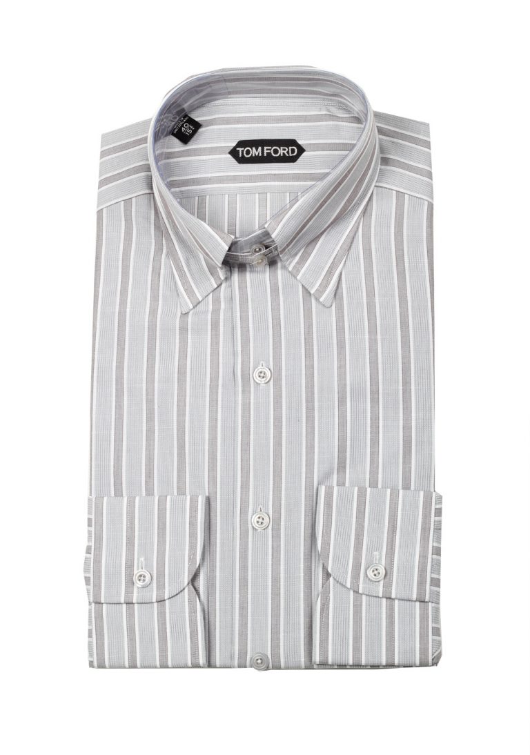 TOM FORD Striped Gray High Collar Dress Shirt Size 40 / 15,75 U.S. - thumbnail | Costume Limité