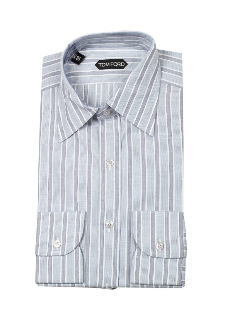 TOM FORD Striped Gray High Collar Dress Shirt Size 40 / 15,75 U.S. - thumbnail | Costume Limité