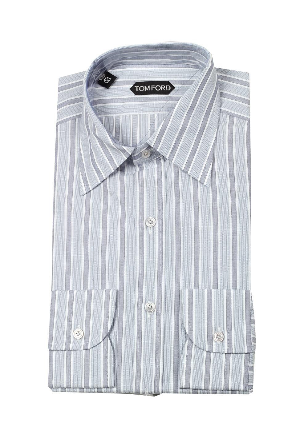 TOM FORD Striped Gray High Collar Dress Shirt Size 40 / 15,75 U.S. | Costume Limité
