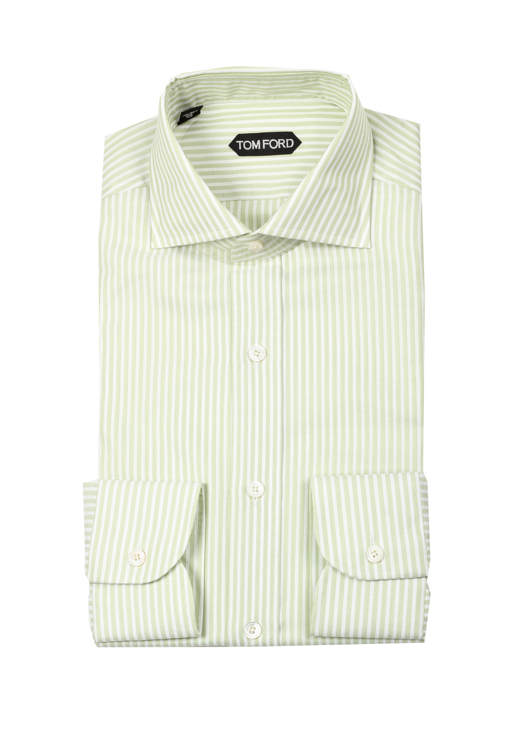 TOM FORD Striped White Green Dress Shirt Size 40 / 15,75 U.S. | Costume Limité