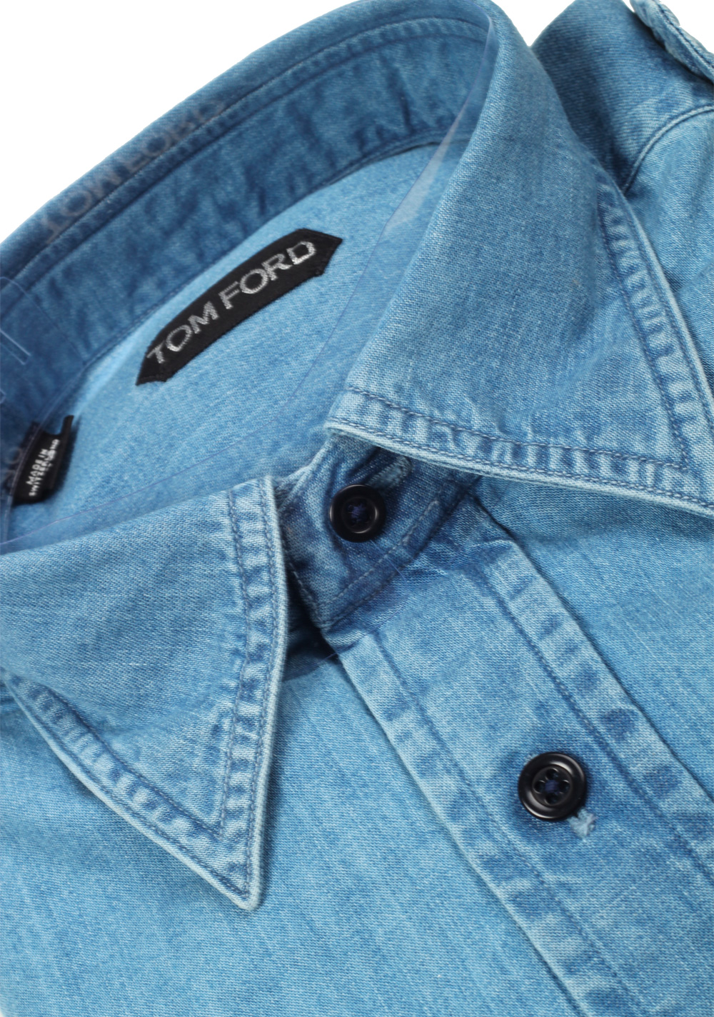 TOM FORD Solid Blue Denim Western Casual Shirt Size 40 / 15,75 U.S. | Costume Limité