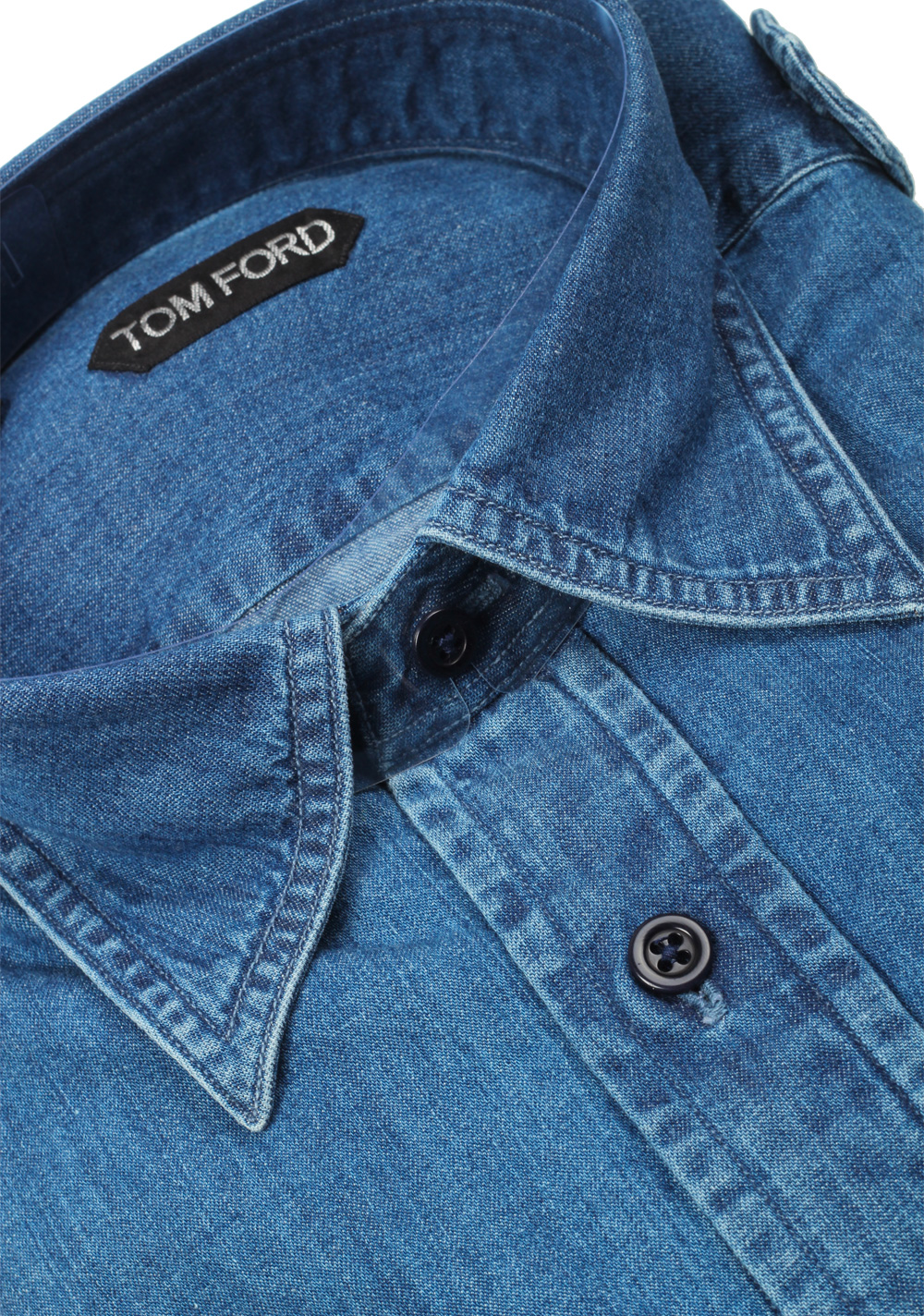 TOM FORD Solid Blue Denim Western Casual Shirt Size 40 / 15,75 U.S. | Costume Limité