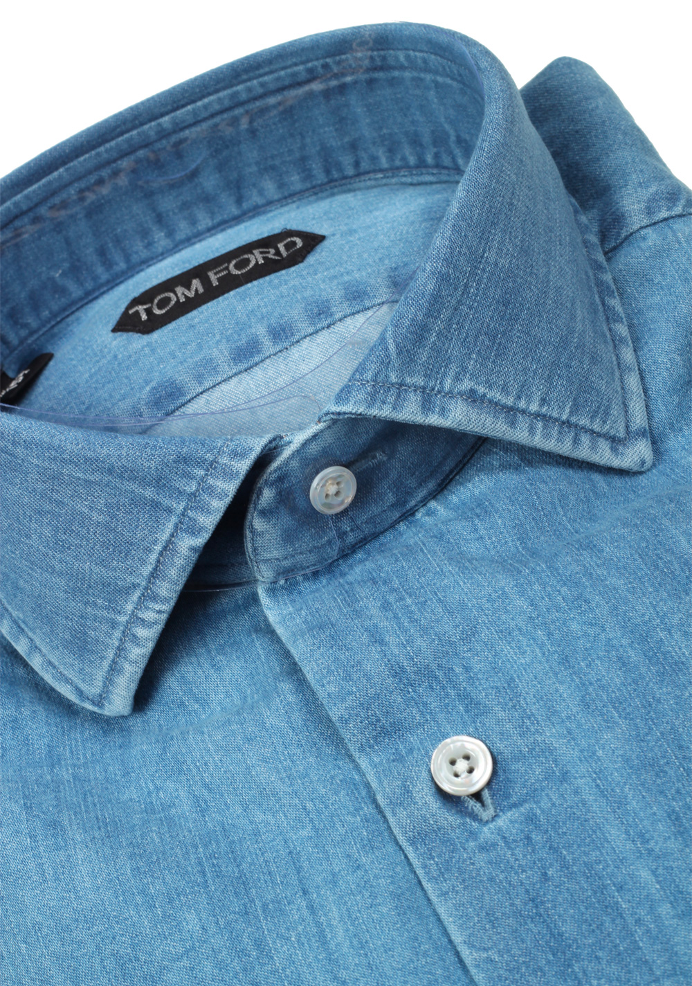 TOM FORD Solid Blue Denim Dress Shirt Size 40 / 15,75 U.S. | Costume Limité