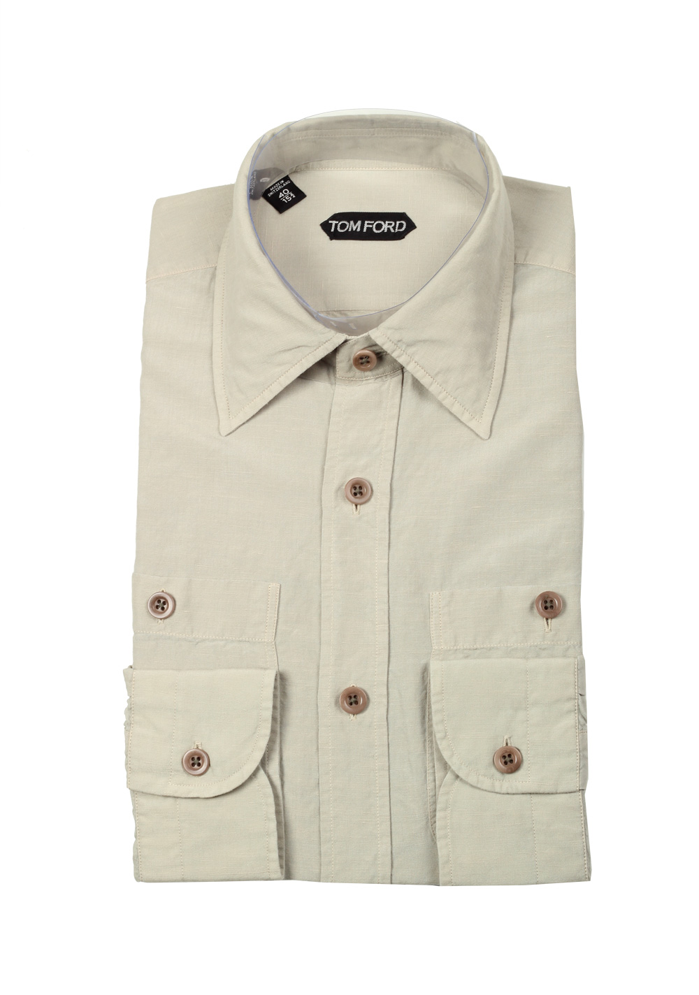 TOM FORD Solid Beige Casual Shirt Size 40 / 15,75 U.S. | Costume Limité