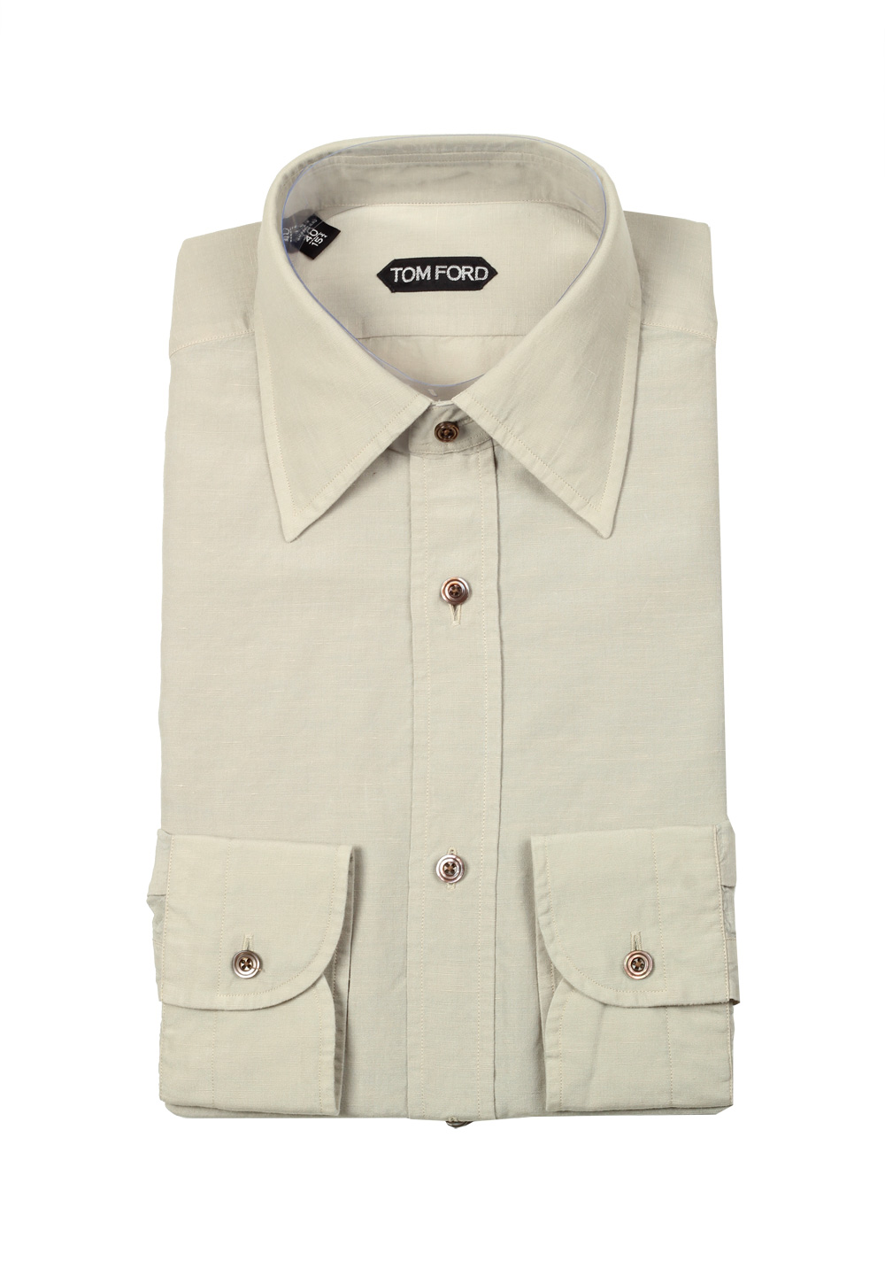 TOM FORD Solid Beige Dress Shirt Size 40 / 15,75 U.S. | Costume Limité