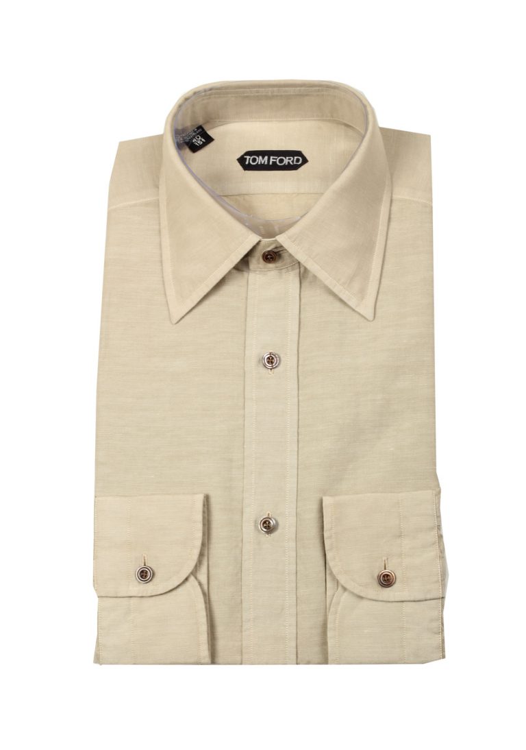 TOM FORD Solid Beige Dress Shirt Size 40 / 15,75 U.S. - thumbnail | Costume Limité