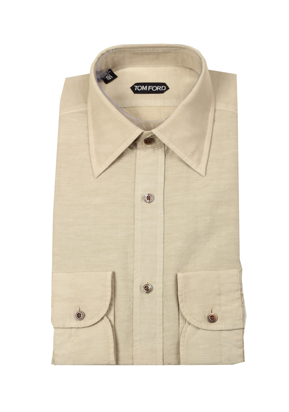 TOM FORD Solid Beige Dress Shirt Size 40 / 15,75 U.S. | Costume Limité