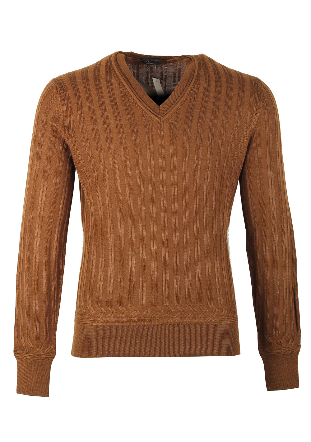 TOM FORD Brown V Neck Sweater Size 48 / 38R U.S. In Cotton Silk | Costume Limité