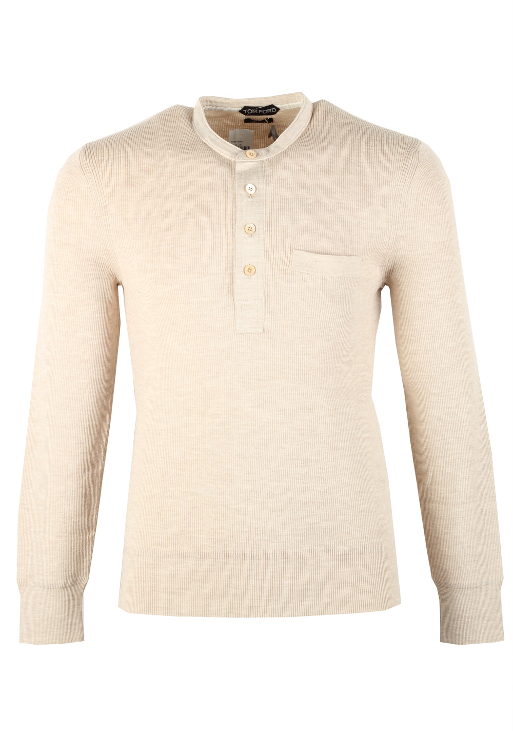 TOM FORD Beige Long Sleeve Henley Sweater Size 48 / 38R U.S. In Wool Silk | Costume Limité