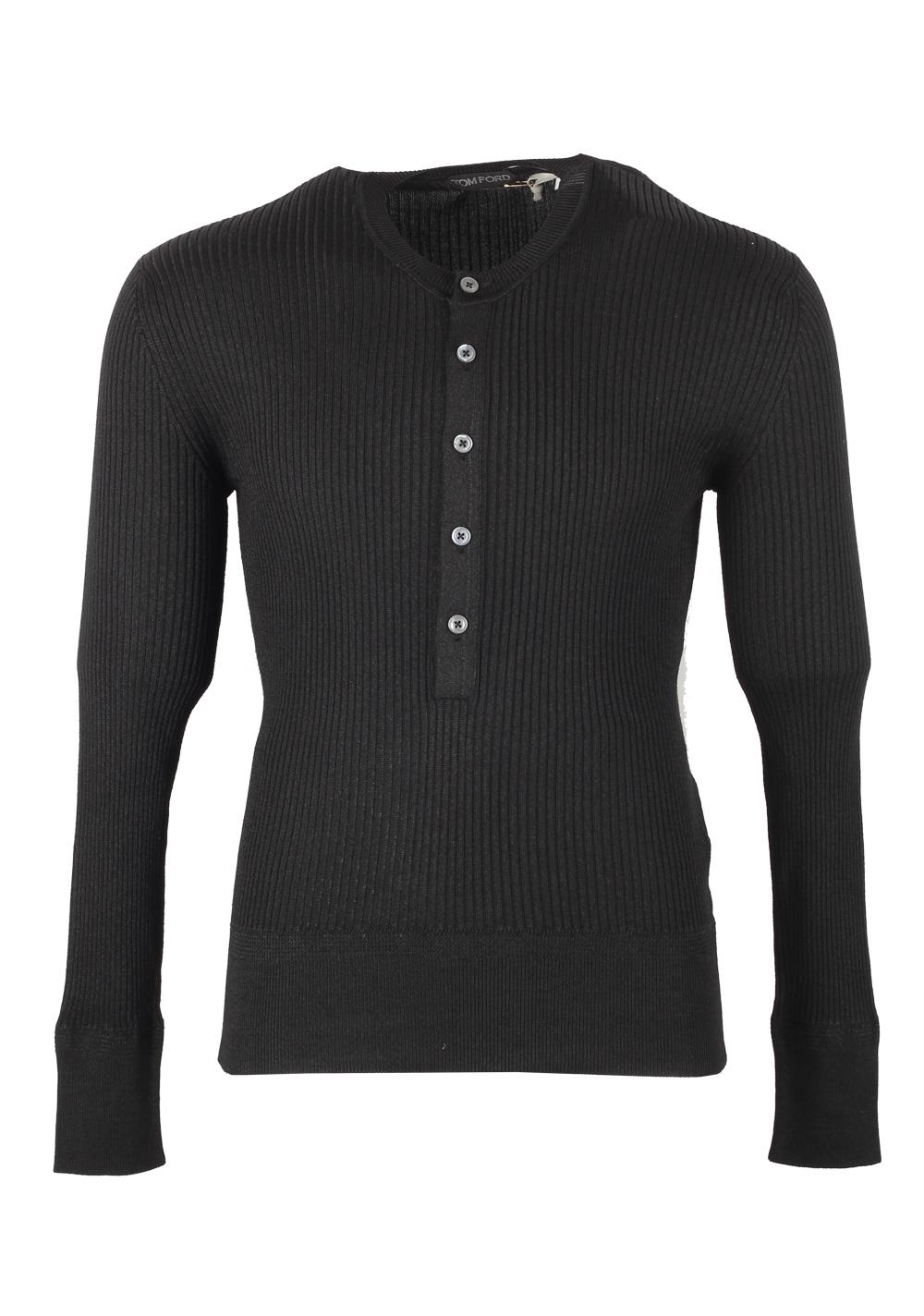 TOM FORD Black Long Sleeve Henley Sweater Size 48 / 38R U.S. In Rayon Silk | Costume Limité