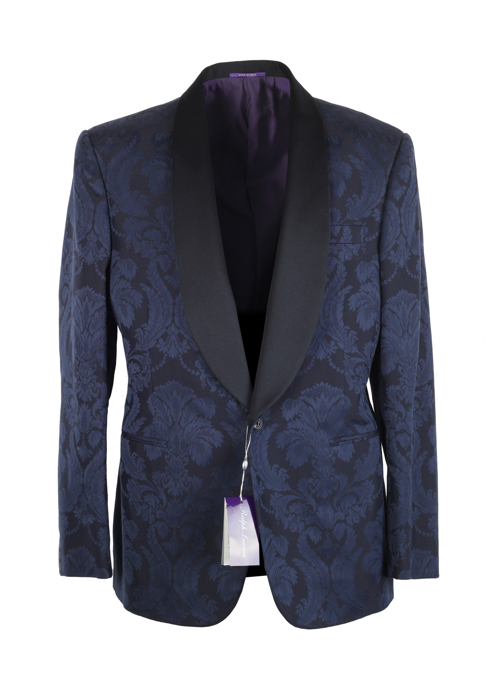 Ralph Lauren Purple Label Blue Floral Shawl Dinner Jacket Size 52 / 42R U.S. In Cotton Silk | Costume Limité