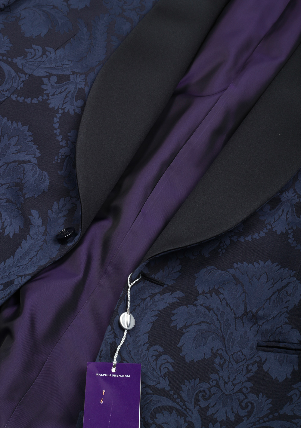 Ralph Lauren Purple Label Blue Floral Shawl Dinner Jacket Size 52 / 42R U.S. In Cotton Silk | Costume Limité