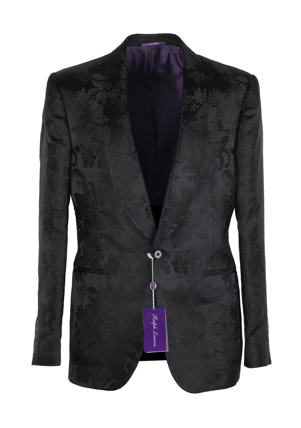 Ralph Lauren Purple Label Black Floral Shawl Dinner Jacket Size 50 / 40R U.S. In Mulberry Silk | Costume Limité