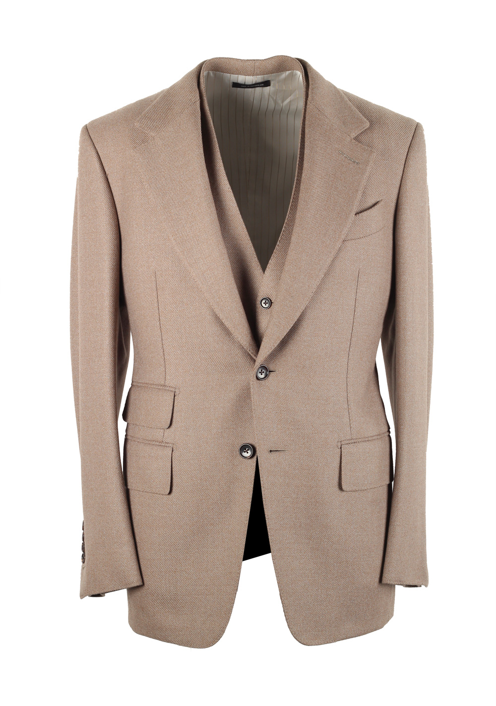 TOM FORD Shelton Solid Camel 3 Piece Suit Size 46 / 36R U.S. Wool | Costume Limité