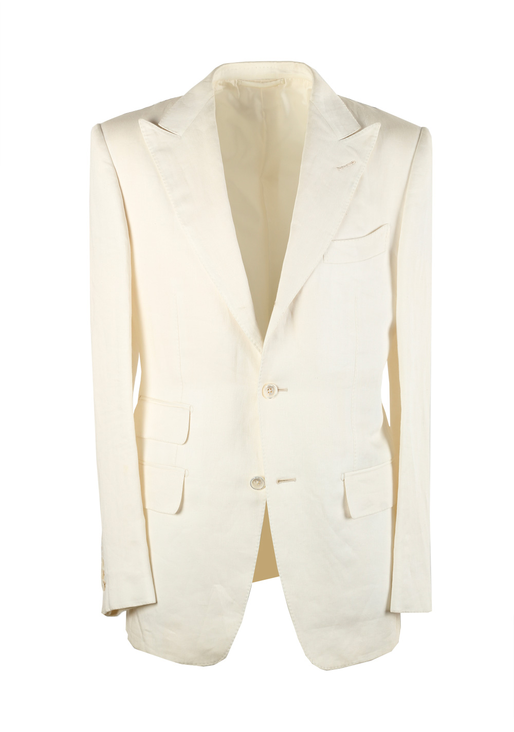 TOM FORD Regency Solid Off White Suit Size 46 / 36R U.S. Linen Base B | Costume Limité