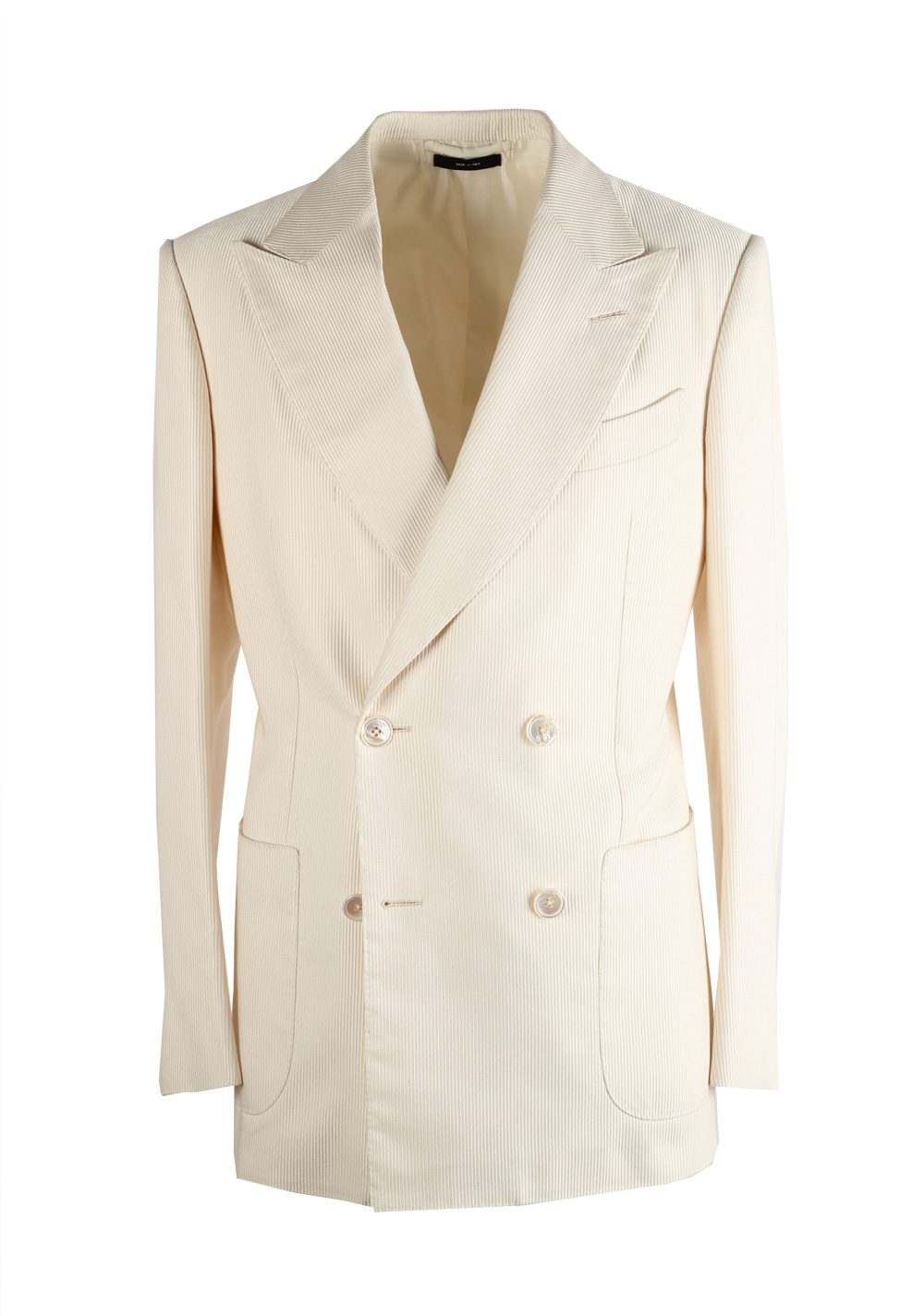 TOM FORD Shelton Double Breasted Off White Sport Coat Size 46 / 36R U.S. In Silk | Costume Limité