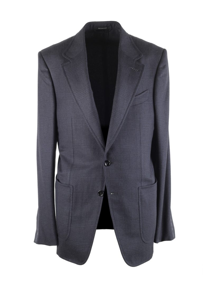 TOM FORD Shelton Blue Checked Sport Coat Size 48L / 38L U.S. Silk Cashmere - thumbnail | Costume Limité