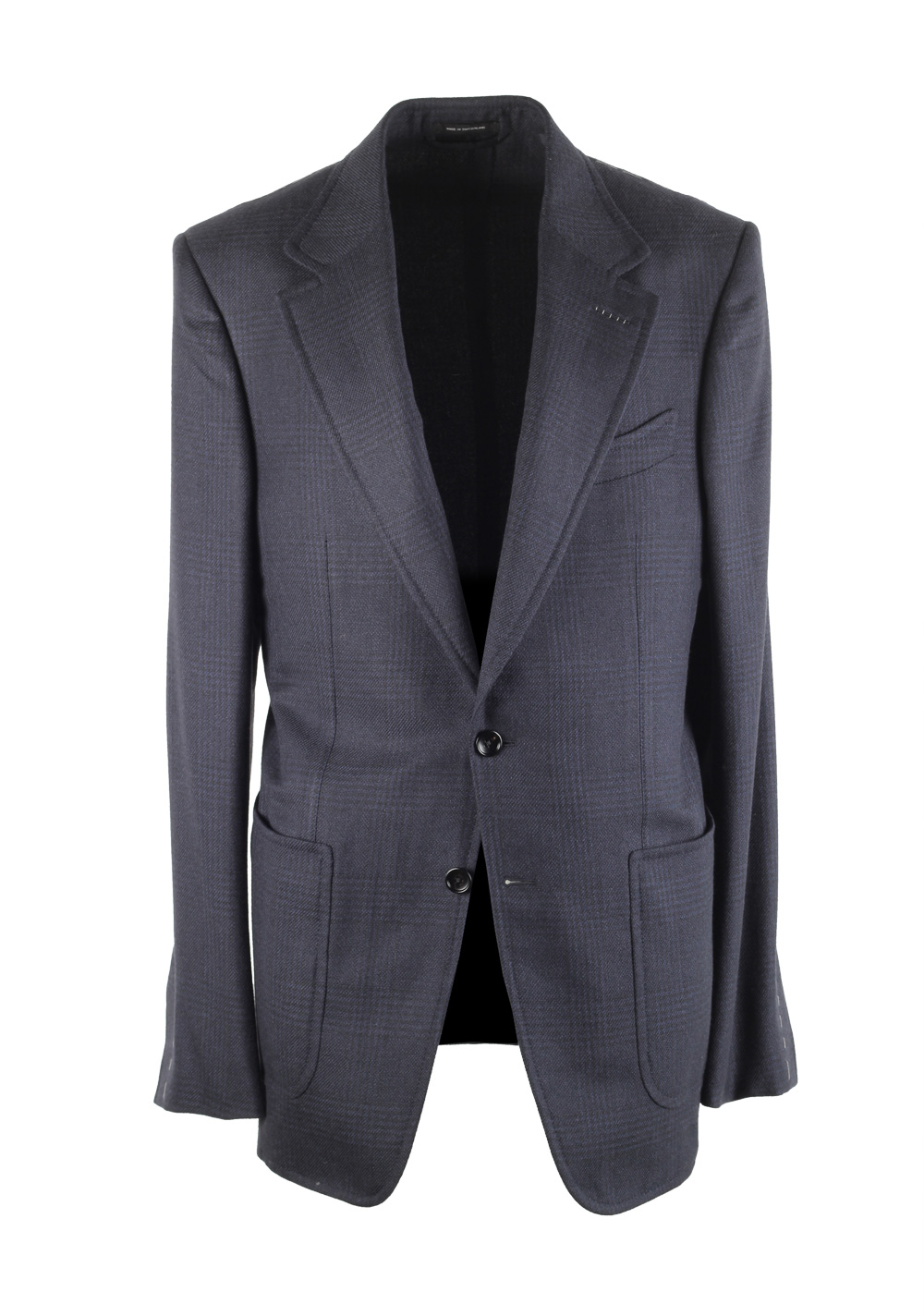 TOM FORD Shelton Blue Checked Sport Coat Size 48L / 38L U.S. Silk Cashmere | Costume Limité