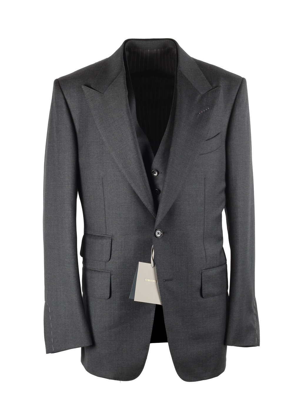 TOM FORD Windsor Gray 3 Piece Suit Size 56 / 46R U.S. Wool Fit A ...