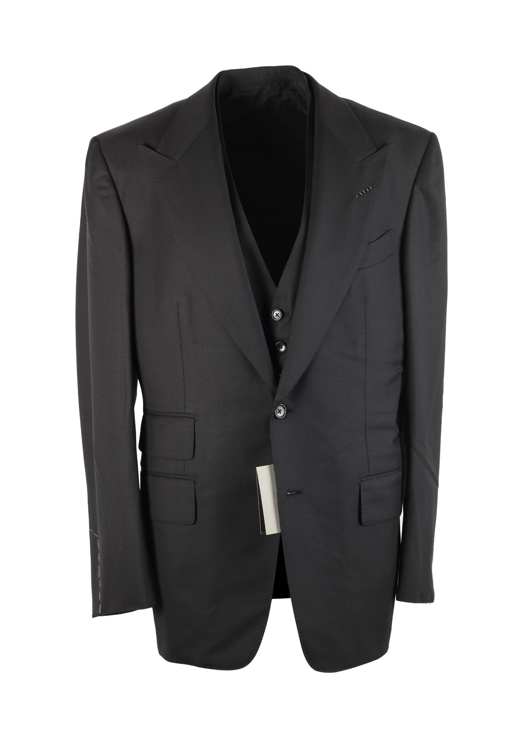 TOM FORD Windsor Black 3 Piece Suit Size 52 / 42R U.S. Wool | Costume Limité