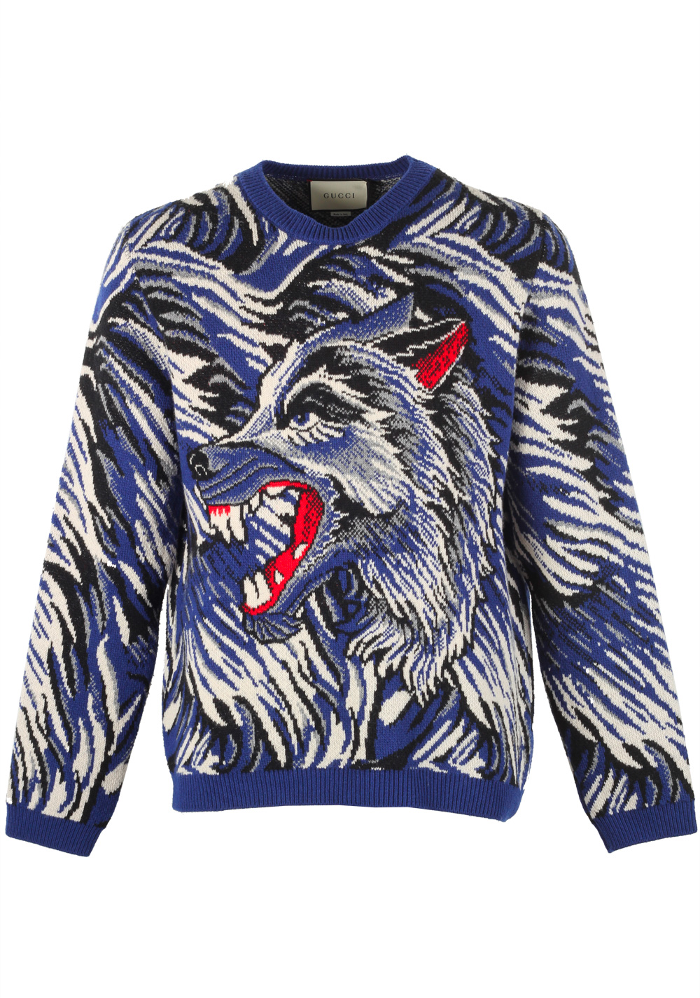 New Gucci Blue Crew Neck Wolf Sweater 